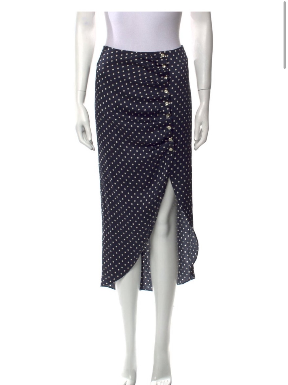 Veronica Beard Navy Polka-Dot High-Low Button Skirt